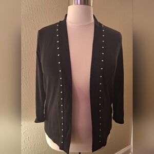 Rafaella Petite Large Black Studded Open Cardigan